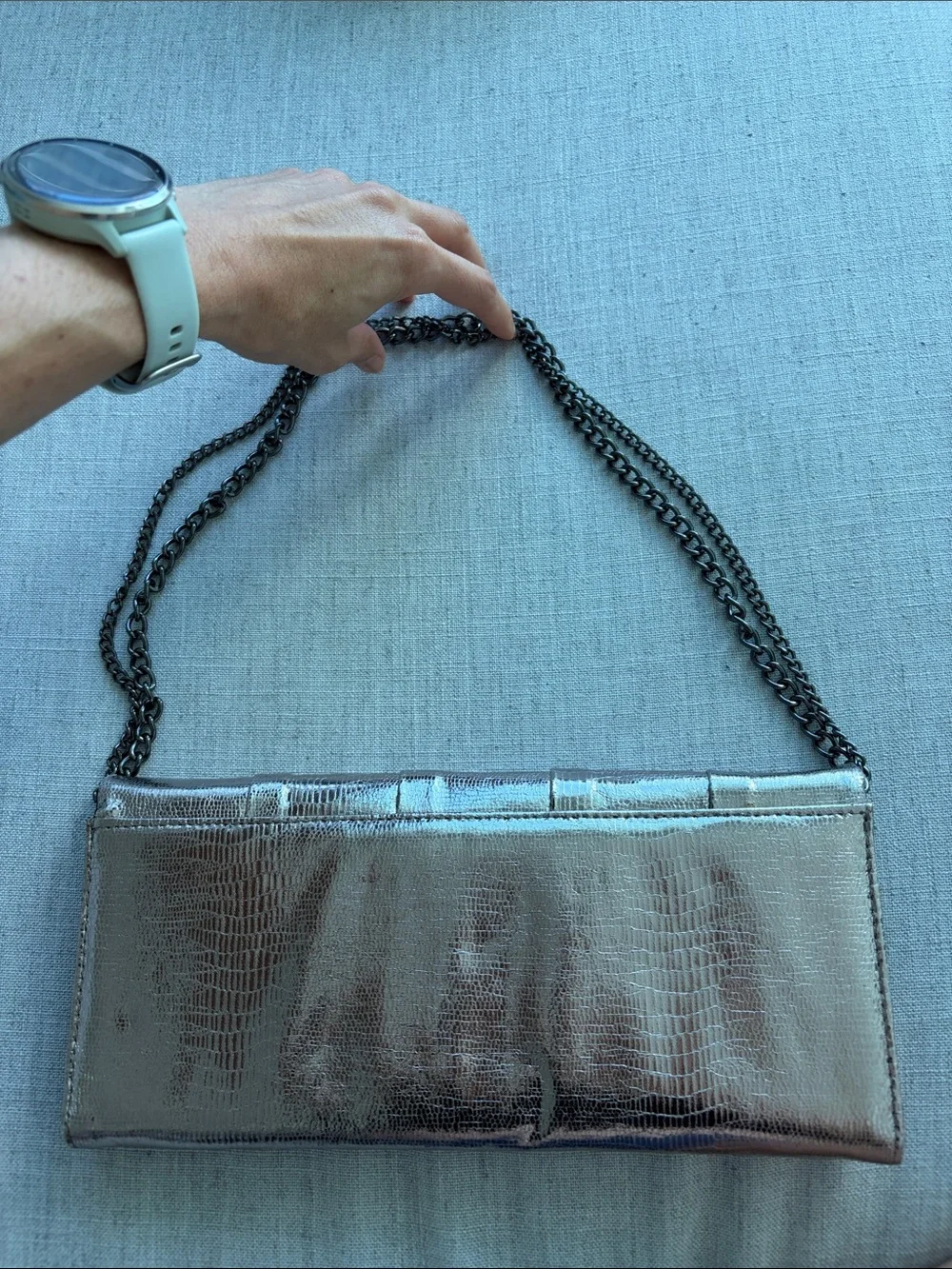 Metallic silver Evening Clutch with Chain Strap